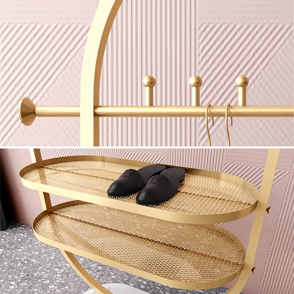 Gold Coat Stand Oval Garment Stand with 2Tier Shelves & Faux Marble