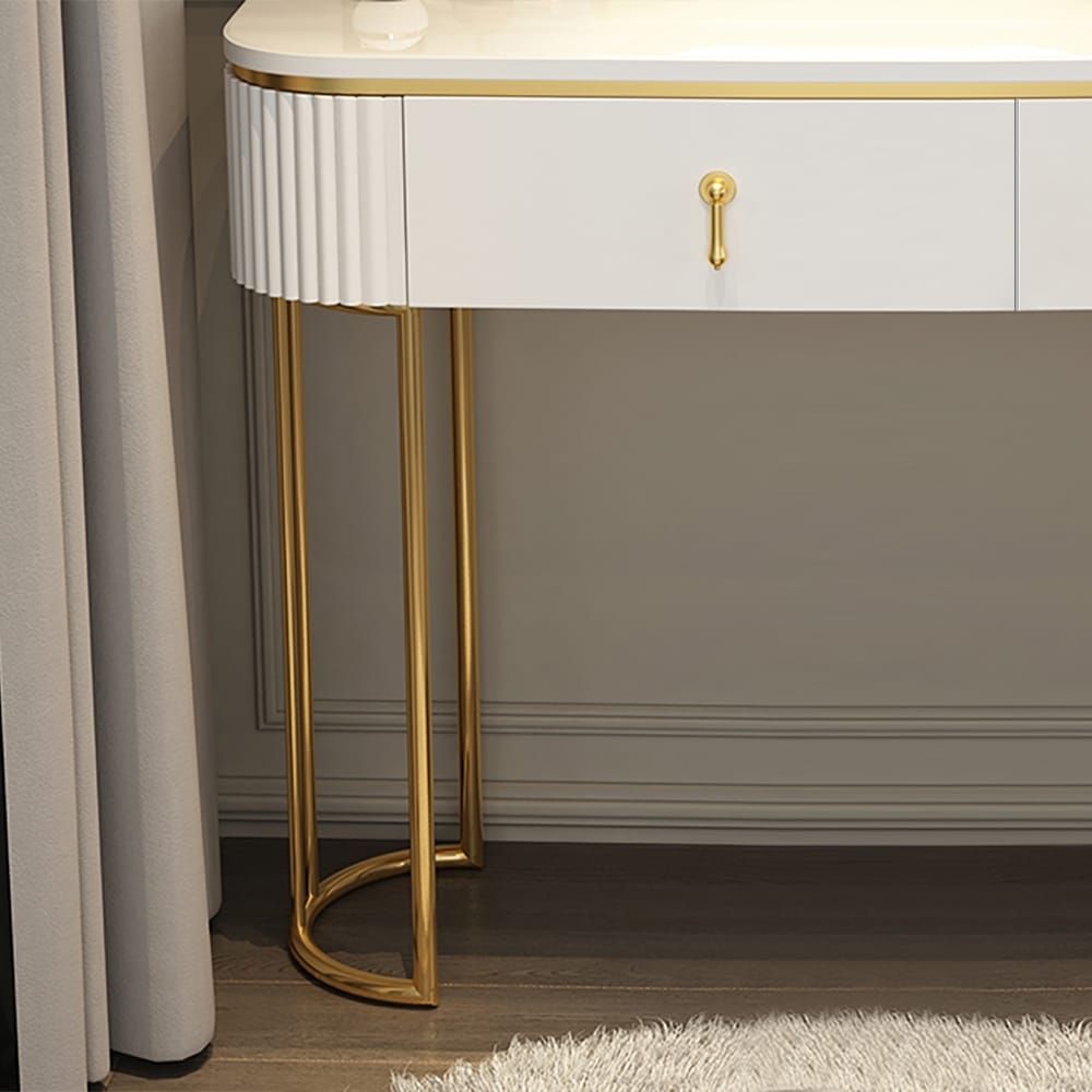 Pursorr Modern White Oval Extendable Makeup Vanity with 5Drawer Side