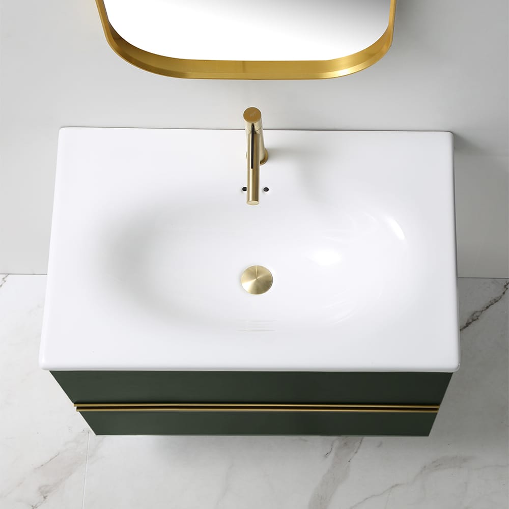 32" Dark Green Floating Bathroom Vanity with Sintered Stone Undermount