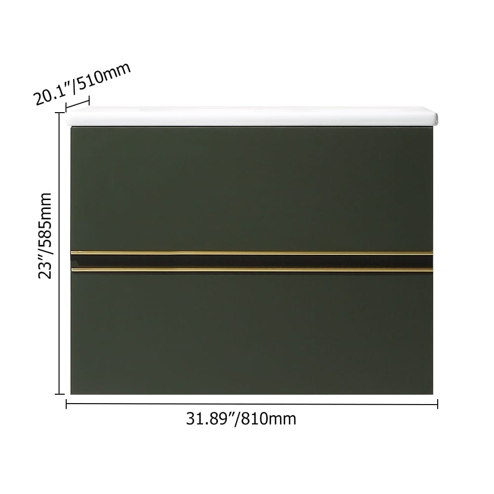 32" Dark Green Floating Bathroom Vanity with Sintered Stone Undermount