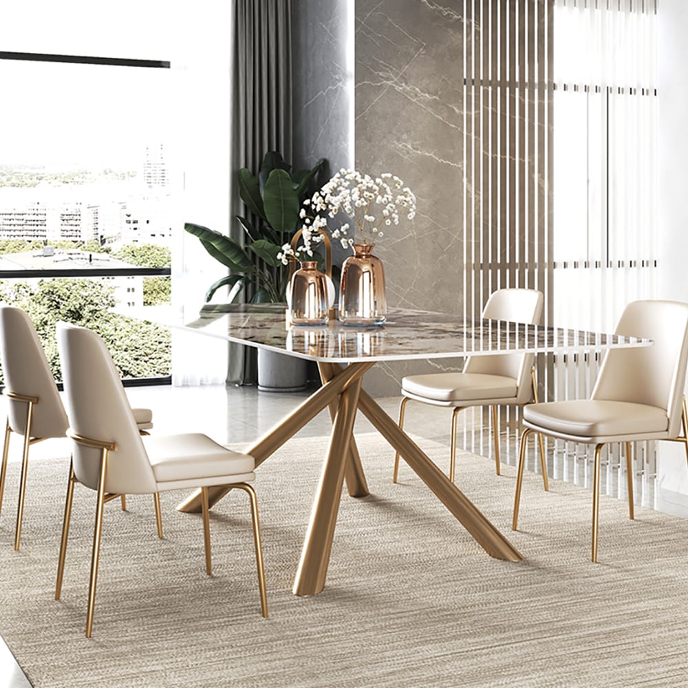 1600mm Modern Stone Top Rectangle Dining Table in Pandora & Gold with