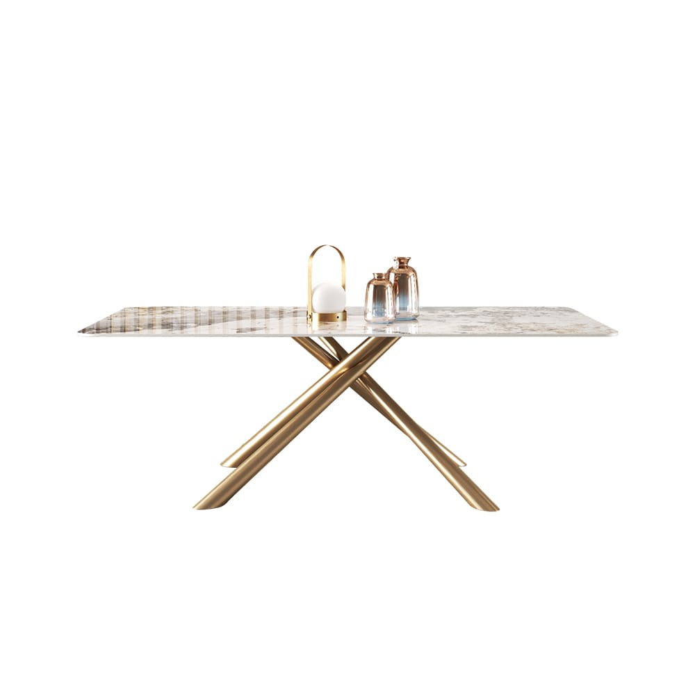 1600mm Modern Stone Top Rectangle Dining Table in Pandora & Gold with