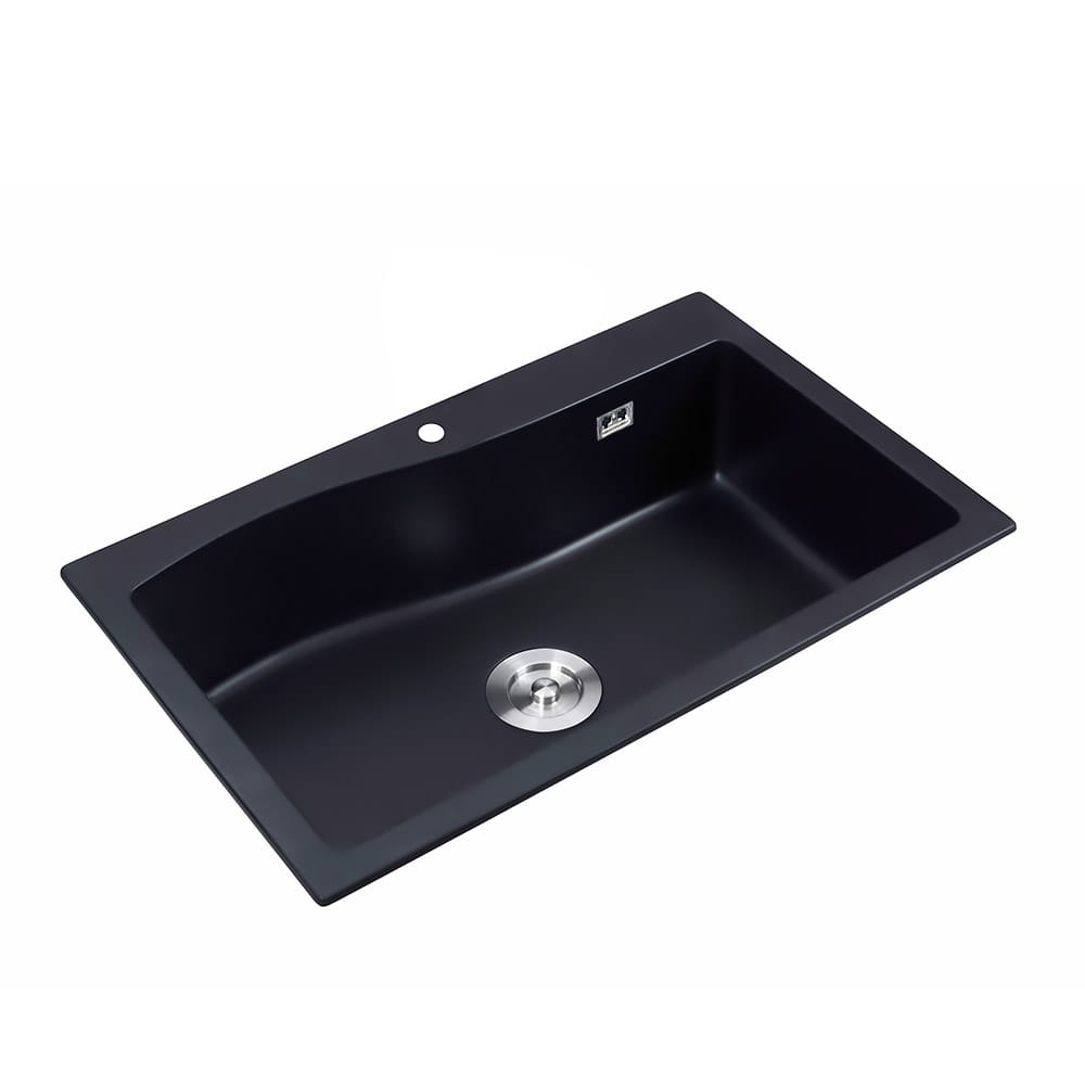 Modern Black Dropin Kitchen Sink 30" Single Bowl Rectangular Quartz