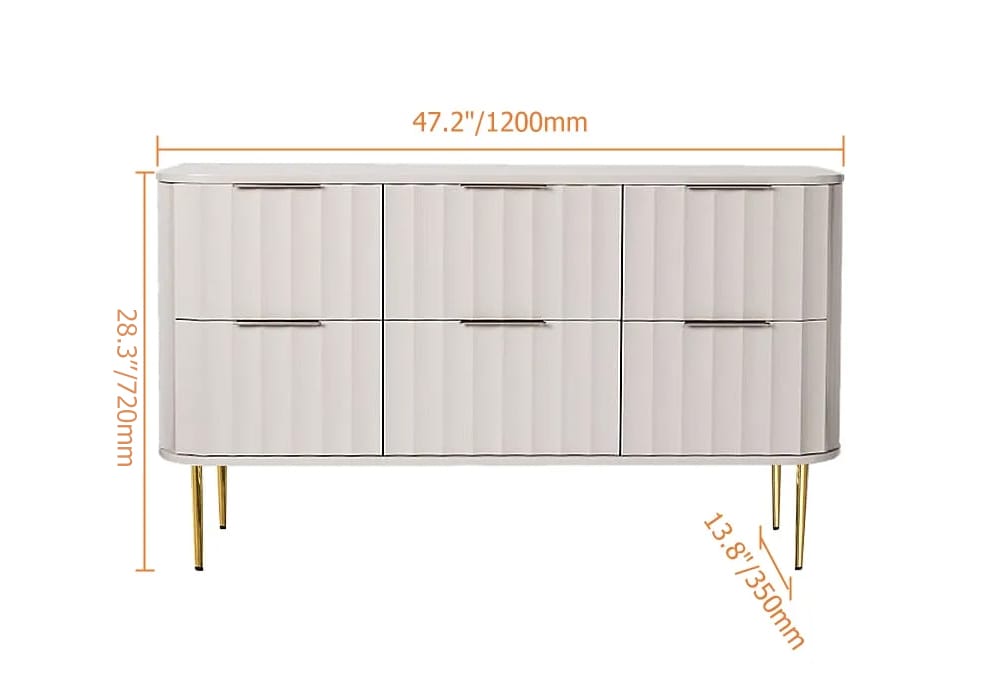 Modern 6Drawer White Bedroom Dresser for Storage in Gold Living Room