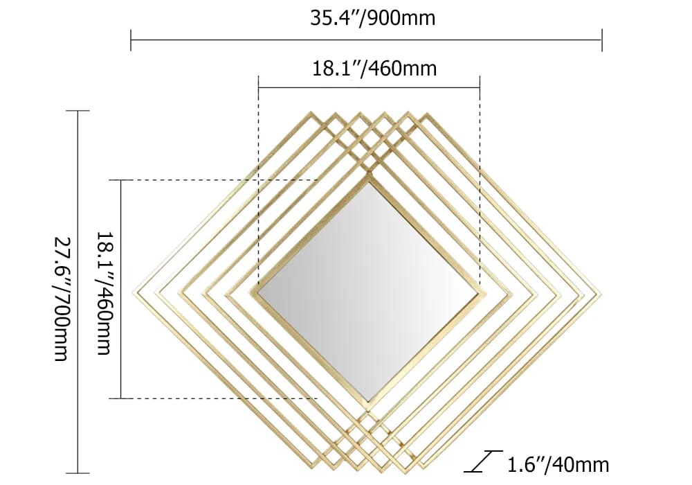 Modern Luxury Overlapping Geometric Rhombus Gold Metal Wall Mirror