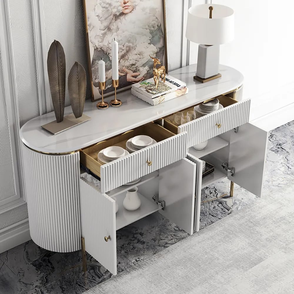 Yelly 1400mm Modern Marble Top Buffet & Sideboard Doors & Drawers
