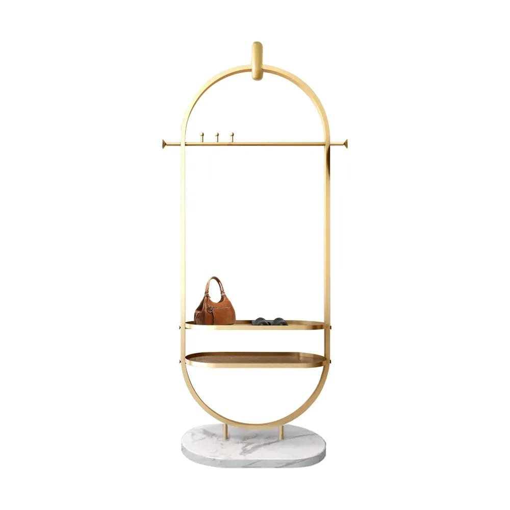 Gold Coat Stand Oval Garment Stand with 2Tier Shelves & Faux Marble