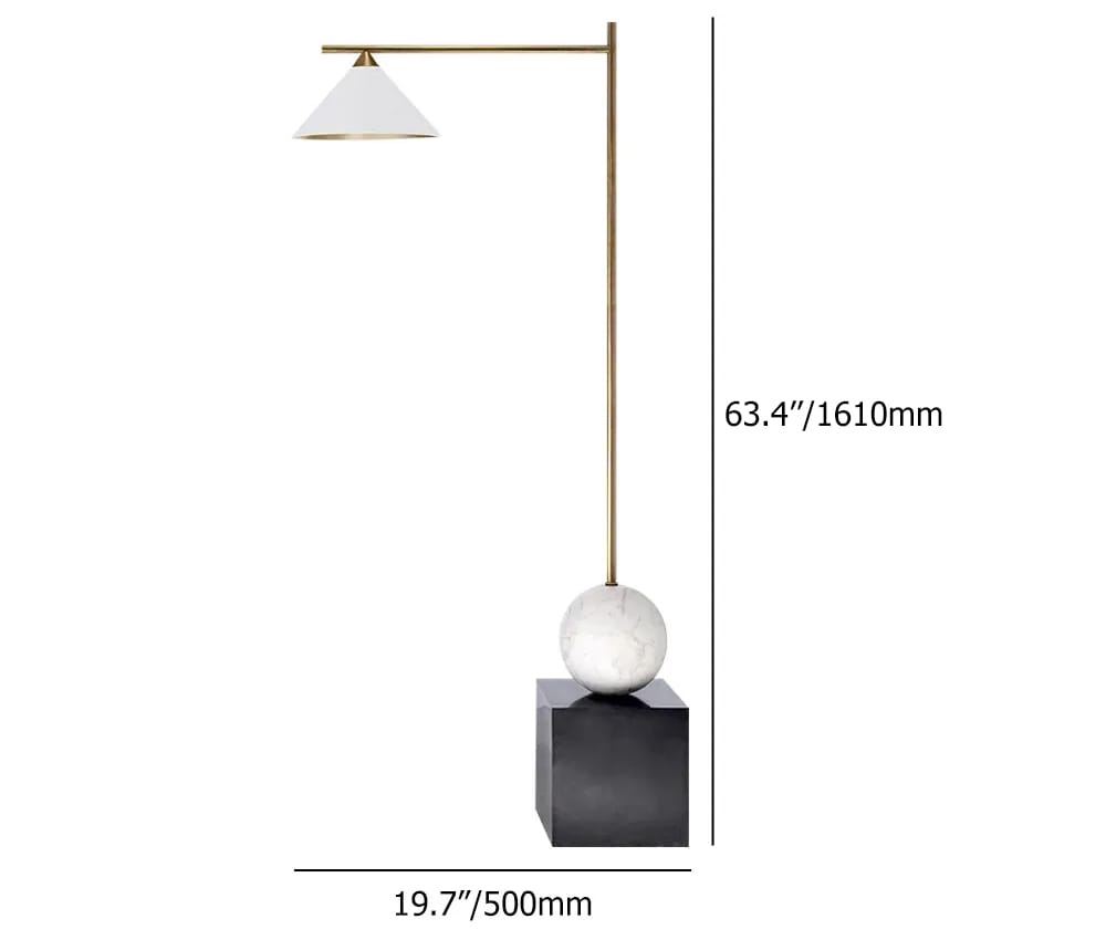 Minimalist White & Gold Arc Floor Lamp with Black Marble Base Table
