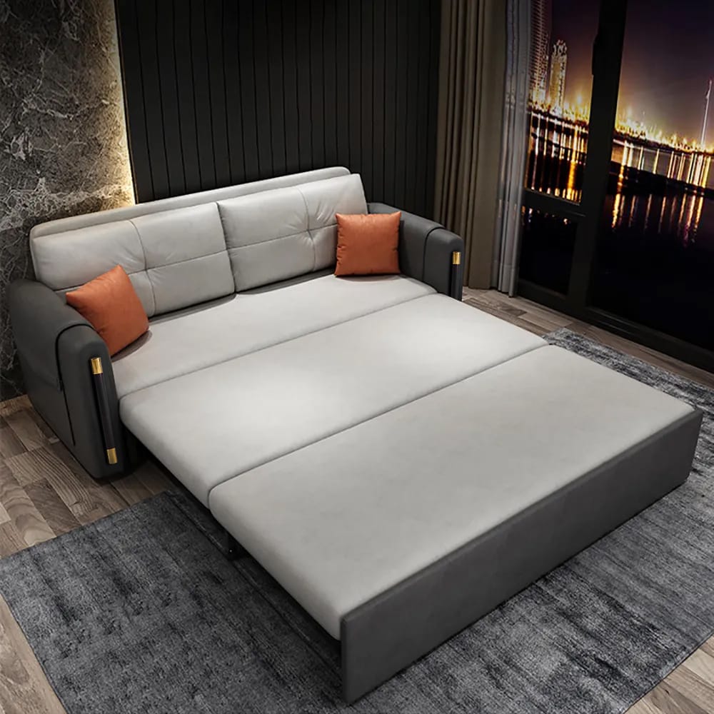 2050mm Modern Gray Convertible Full Sleeper Sofa Bed with Storage Leath