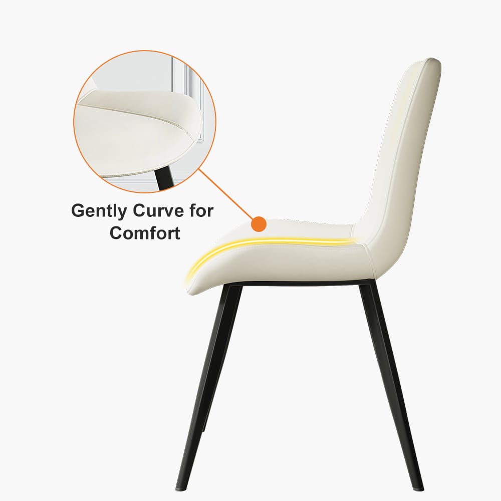 MidCentury Modern White Upholstered Dining Chairs PU Leather Set of 2