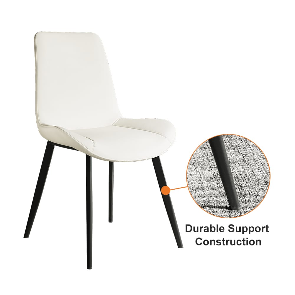 MidCentury Modern White Upholstered Dining Chairs PU Leather Set of 2