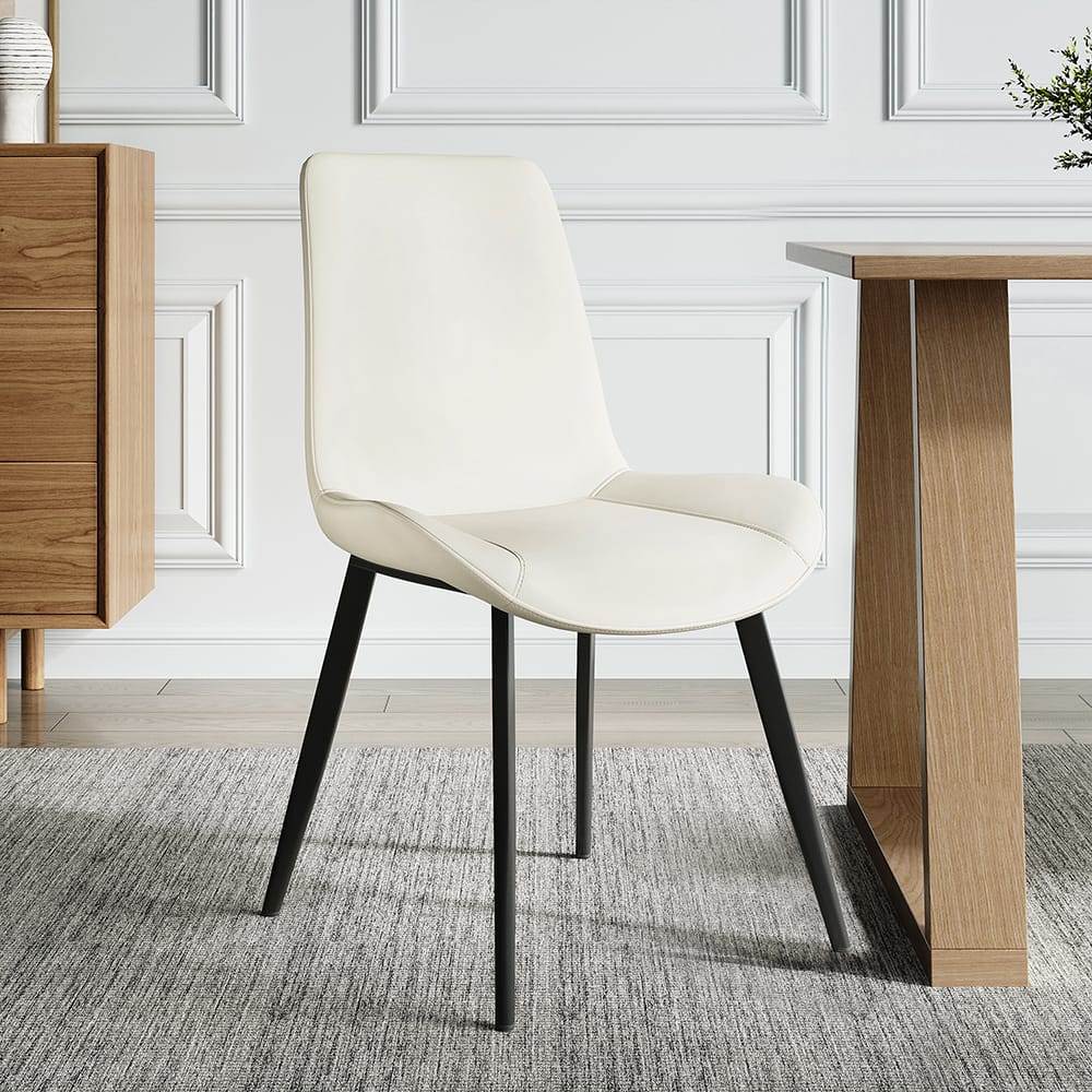 Mid-Century Modern White Upholstered Dining Chairs PU Leather Set of 2 - Kitchen & Dining 