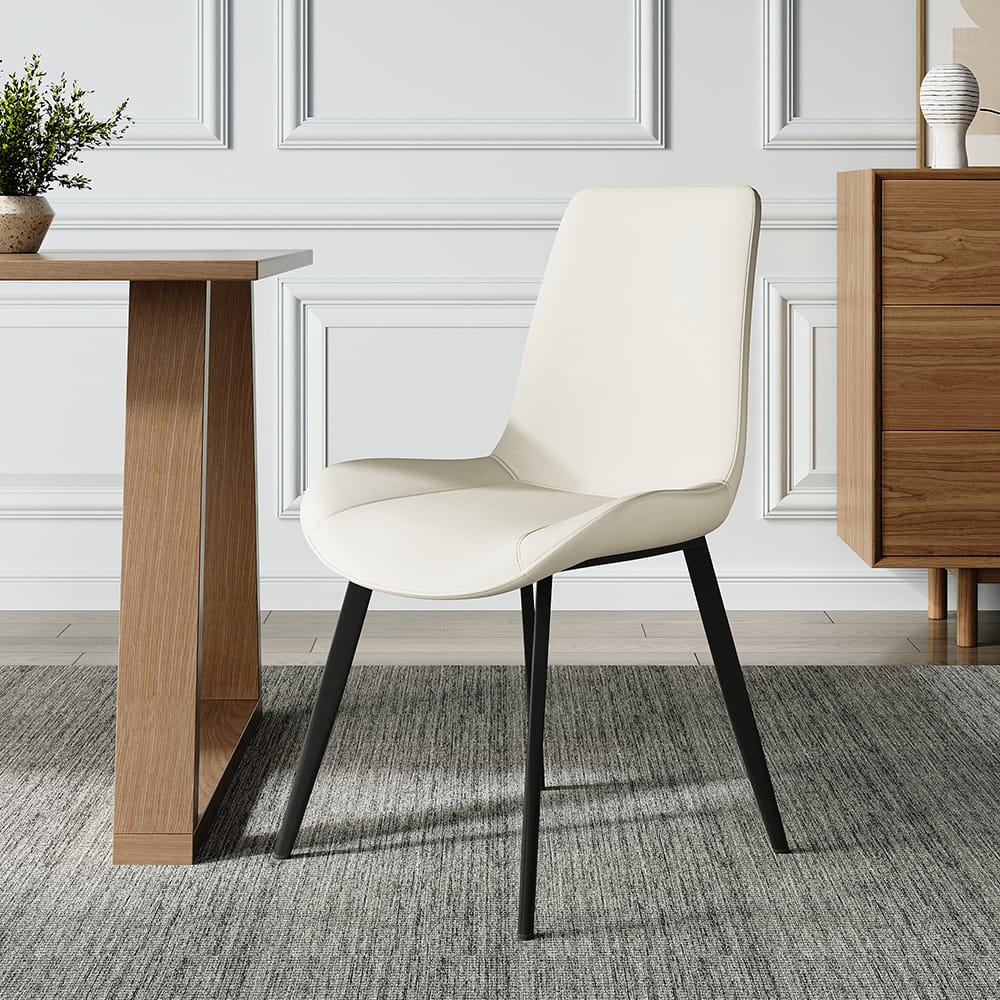 MidCentury Modern White Upholstered Dining Chairs PU Leather Set of 2