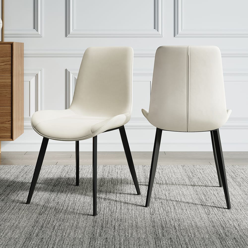 MidCentury Modern White Upholstered Dining Chairs PU Leather Set of 2