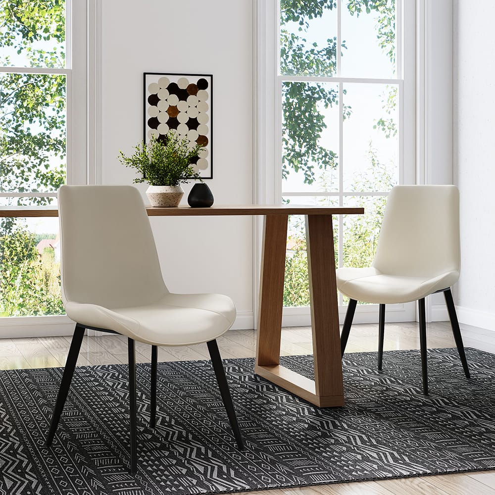 MidCentury Modern White Upholstered Dining Chairs PU Leather Set of 2