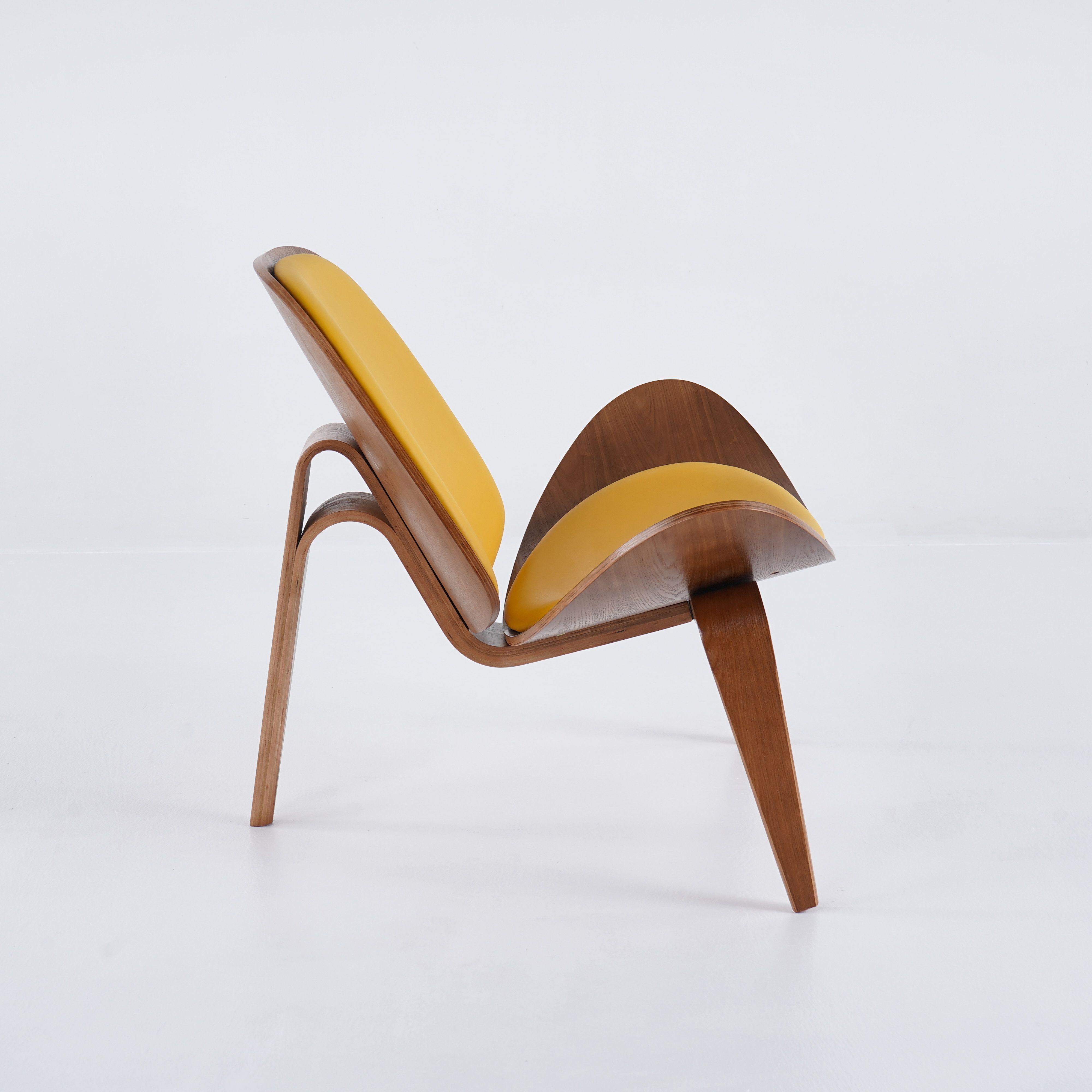 Modern Tripod Yellow Leather Lounge Chair with Single Side in Walnut