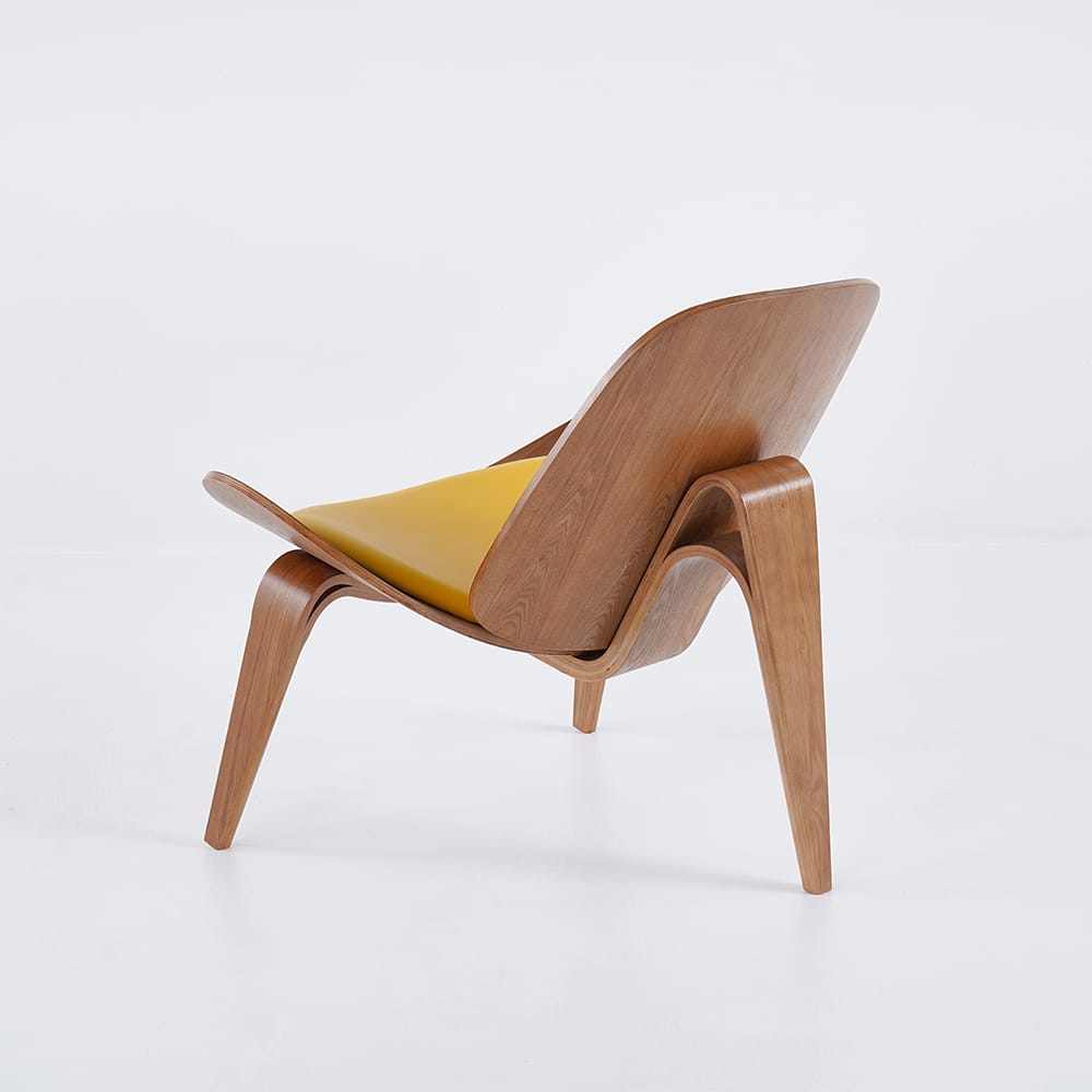 Modern Tripod Yellow Leather Lounge Chair with Single Side in Walnut