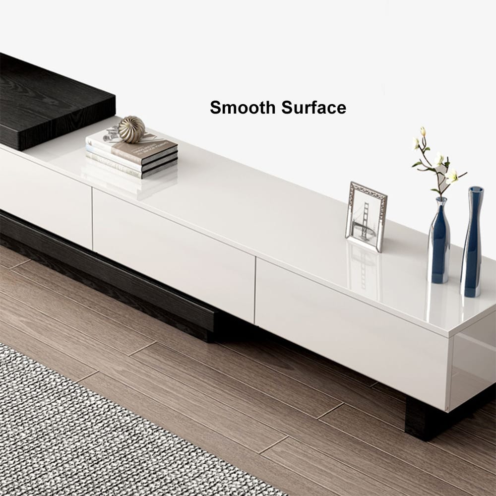 Quoint Modern TV Stand Retracted & Extendable 3Drawer Media Console