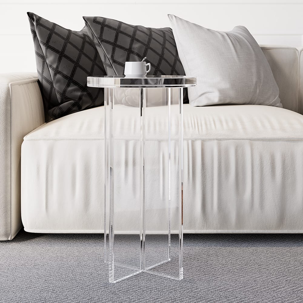 Round Clear Acrylic End Table Modern Side Table Living Room Furniture Homary UK
