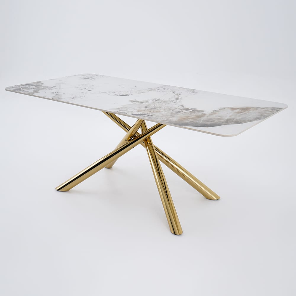 1600mm Modern Stone Top Rectangle Dining Table in Pandora & Gold with