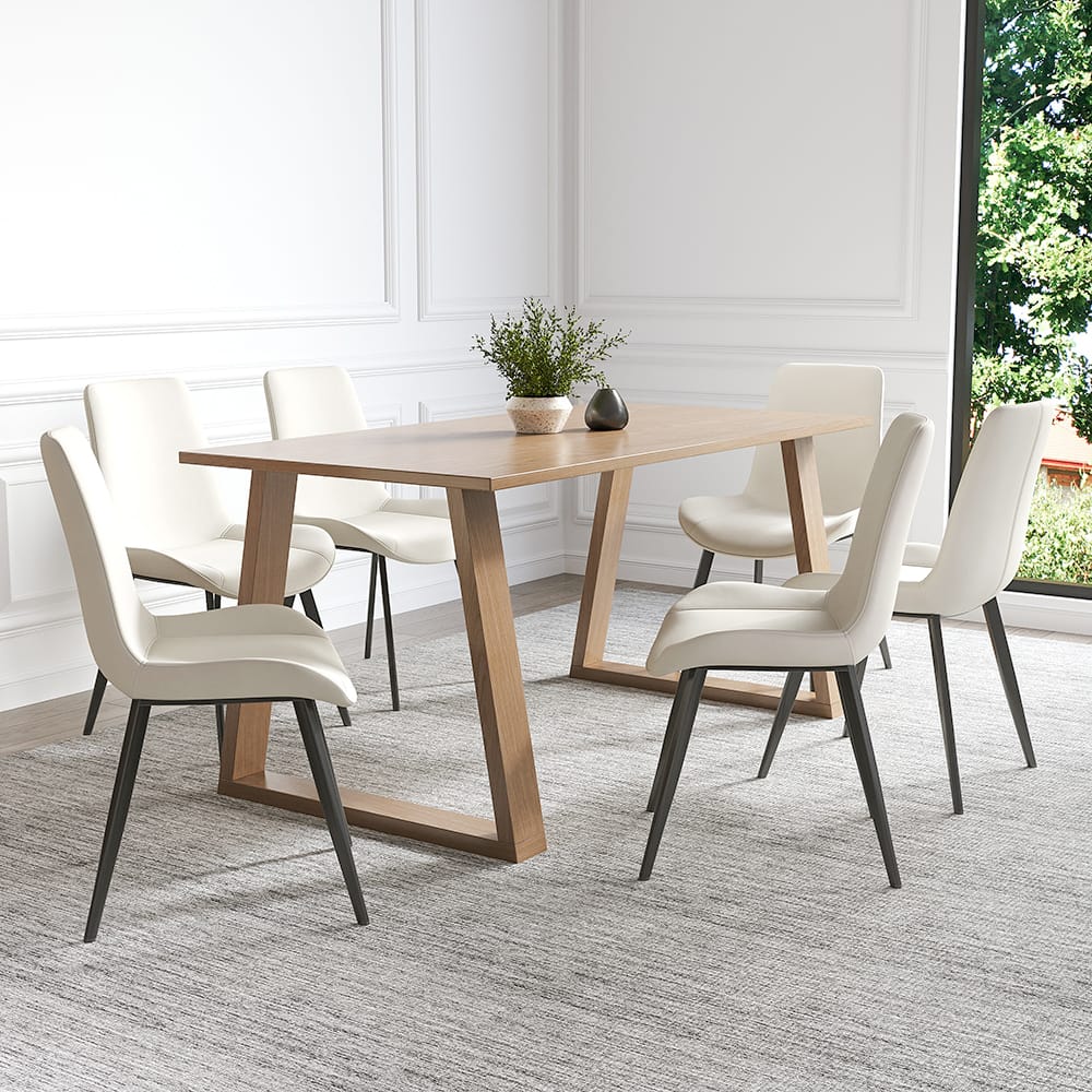 MidCentury Modern White Upholstered Dining Chairs PU Leather Set of 2