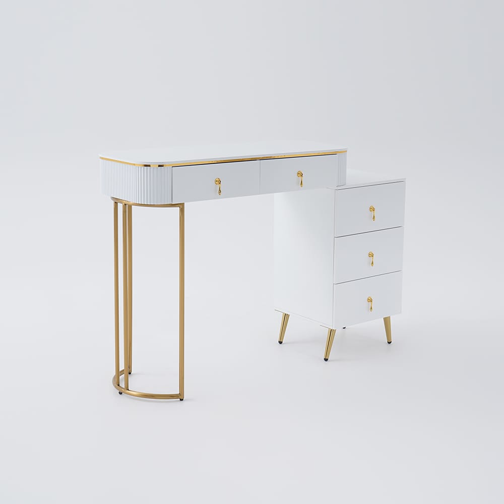 Pursorr Modern White Oval Extendable Makeup Vanity with 5Drawer Side