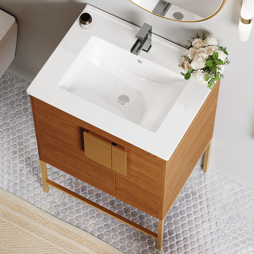 610mm Modern Freestanding Bathroom Vanity in Brown with Ceramic Vanity