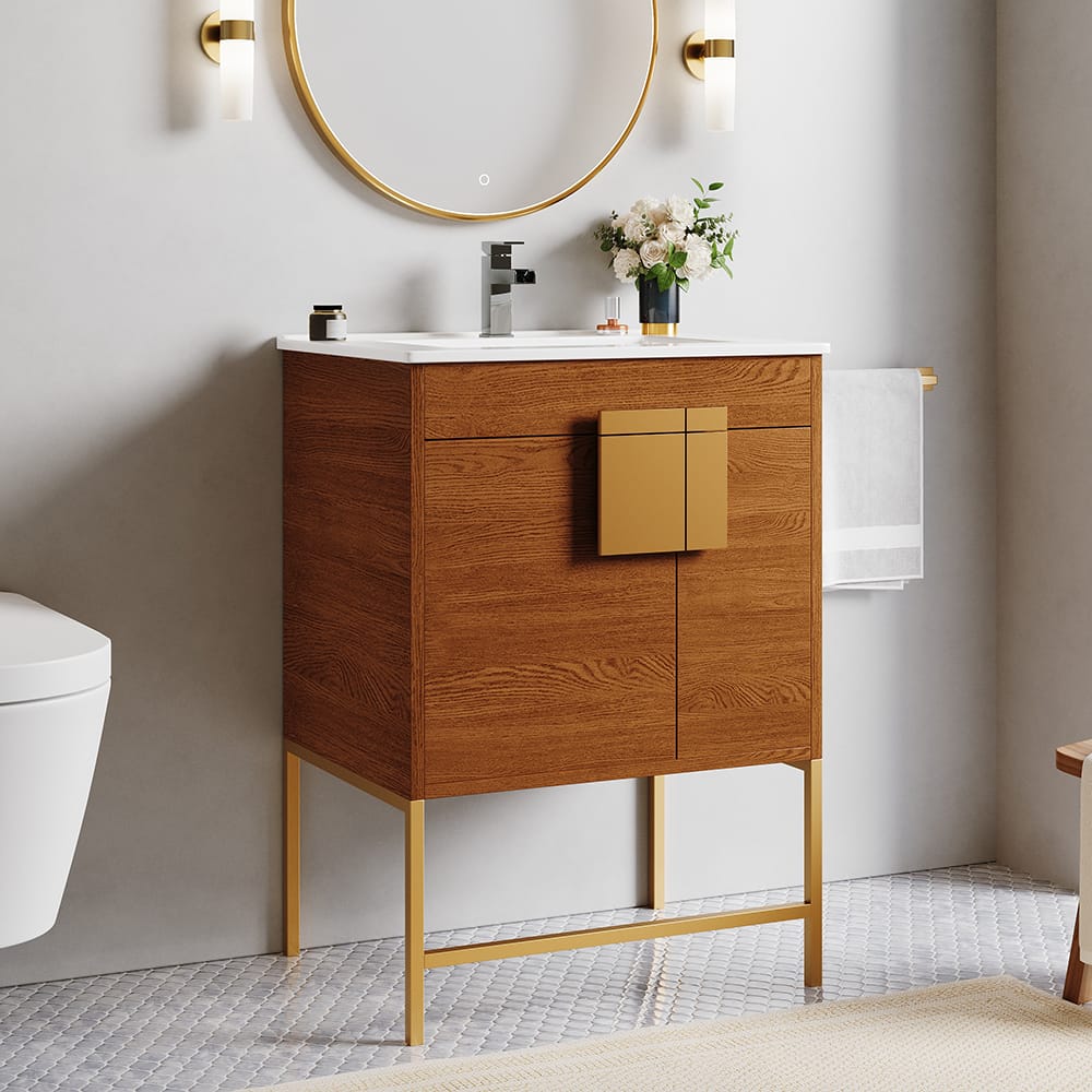 610mm Modern Freestanding Bathroom Vanity in Brown with Ceramic Vanity