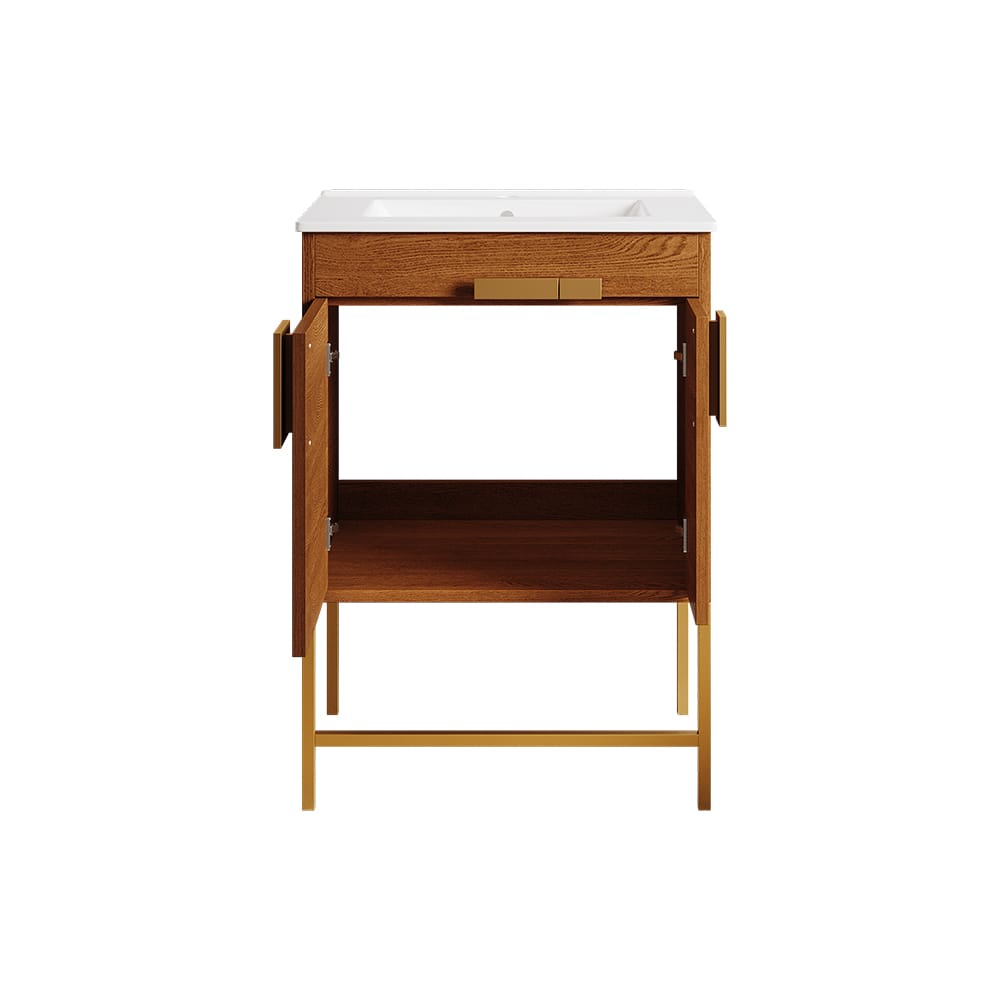 610mm Modern Freestanding Bathroom Vanity in Brown with Ceramic Vanity