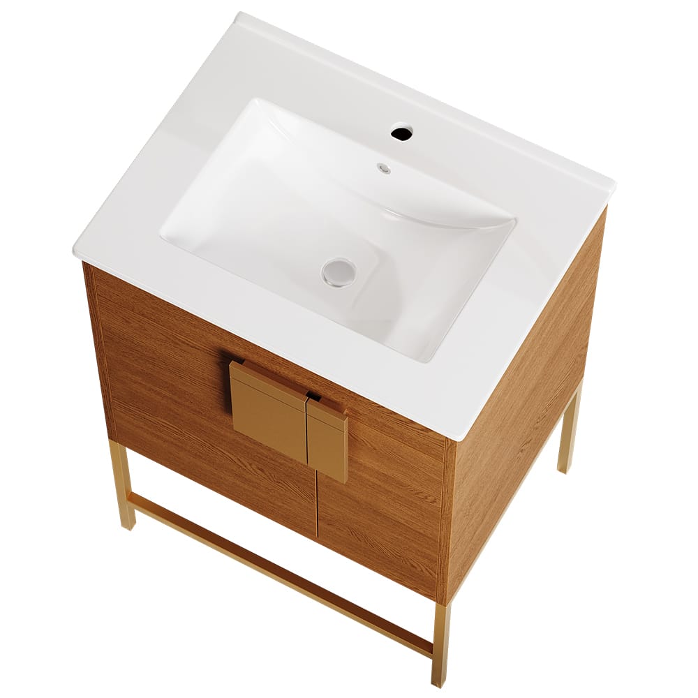 610mm Modern Freestanding Bathroom Vanity in Brown with Ceramic Vanity