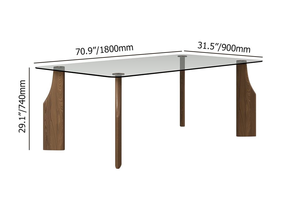 1800mm Rectangle Glass Dining Table for 8 Person Walnut Solid Wood 4