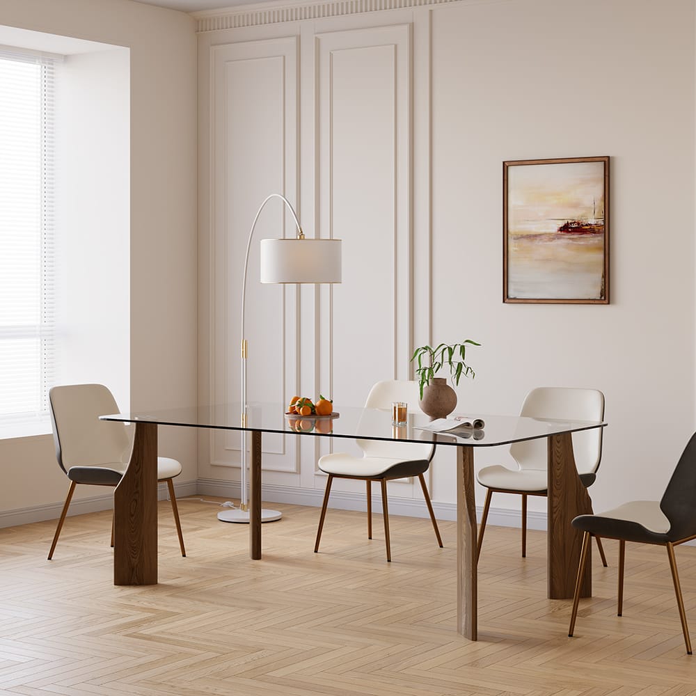 1800mm Rectangle Glass Dining Table for 8 Person Walnut Solid Wood 4