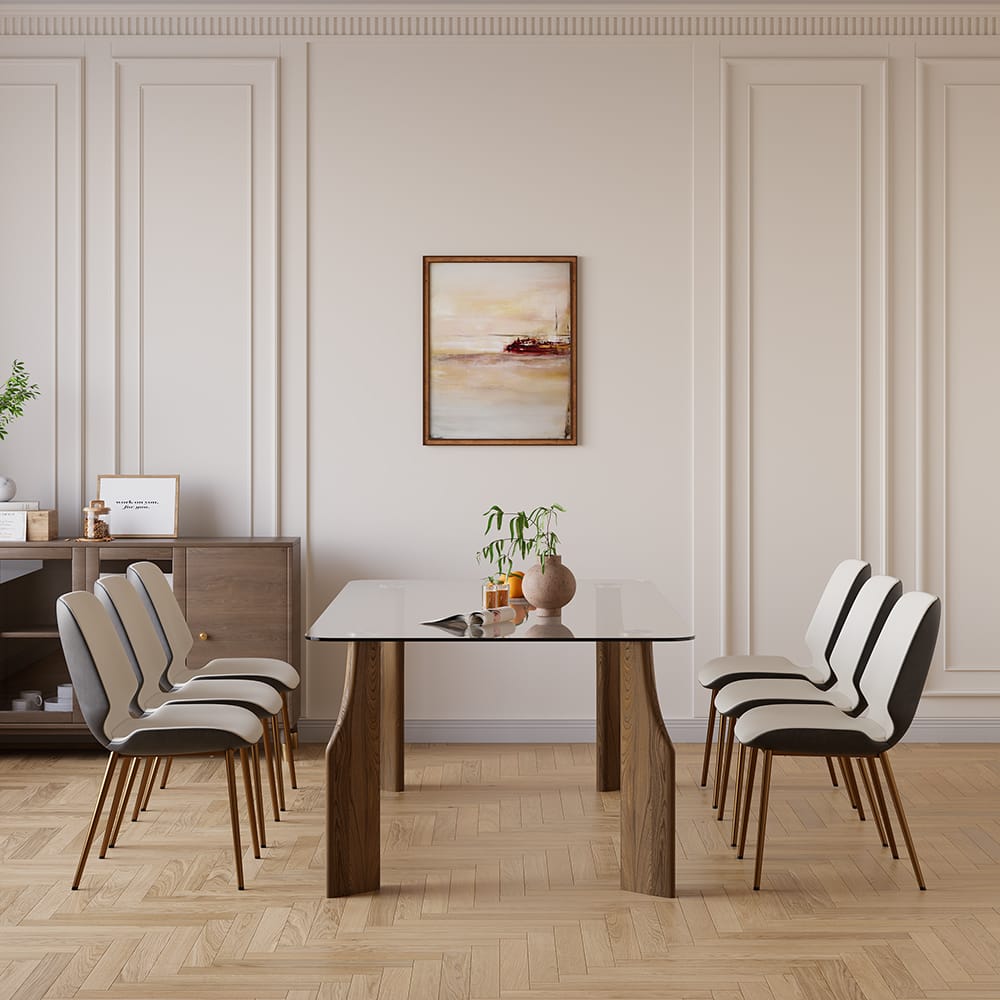 1800mm Rectangle Glass Dining Table for 8 Person Walnut Solid Wood 4 ...