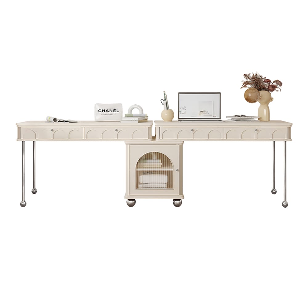 2400mm Two Person Double Computer Desk Modern White & Silver Office